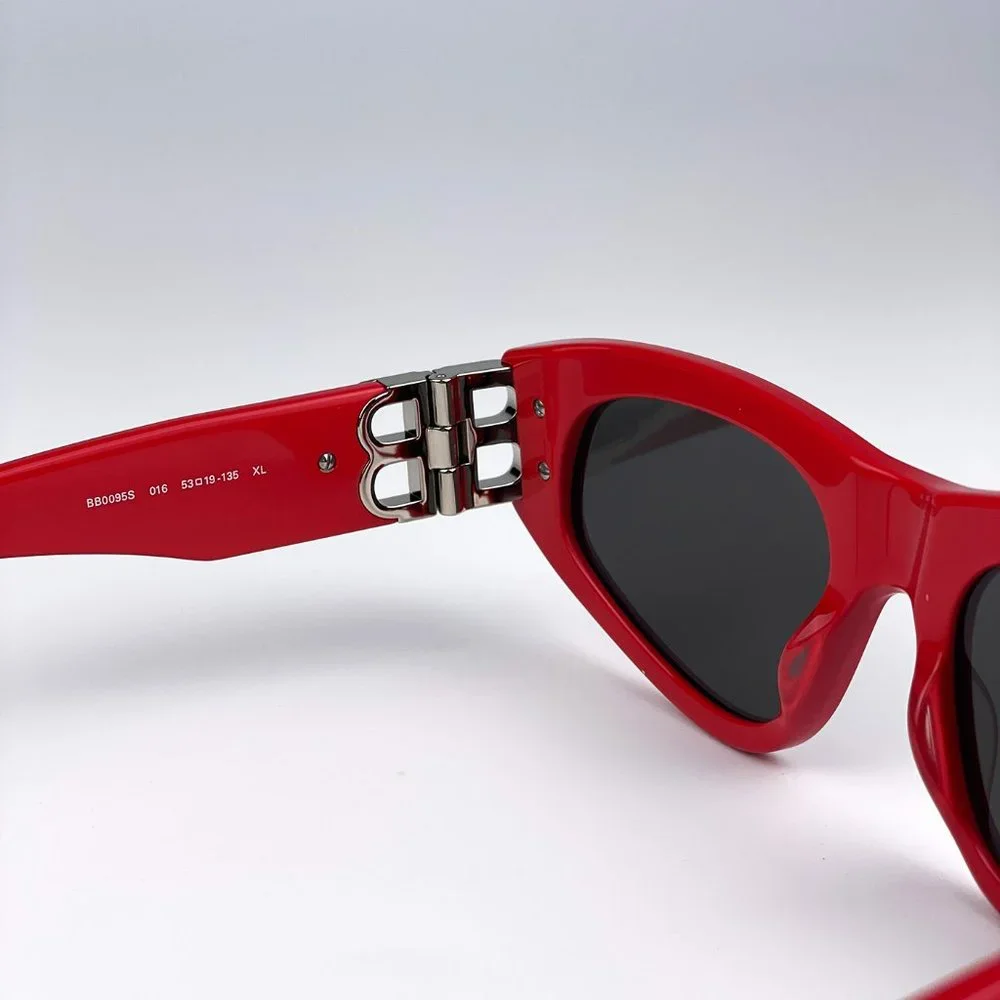 Balenciaga BB0095S 016 BRAND NEW Sunglasses Red Silver Logo Grey Cat Eye Unisex